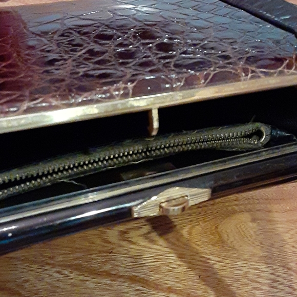 Vtg Real Alligator  Brown Kelly Handbag purse - Picture 10 of 16